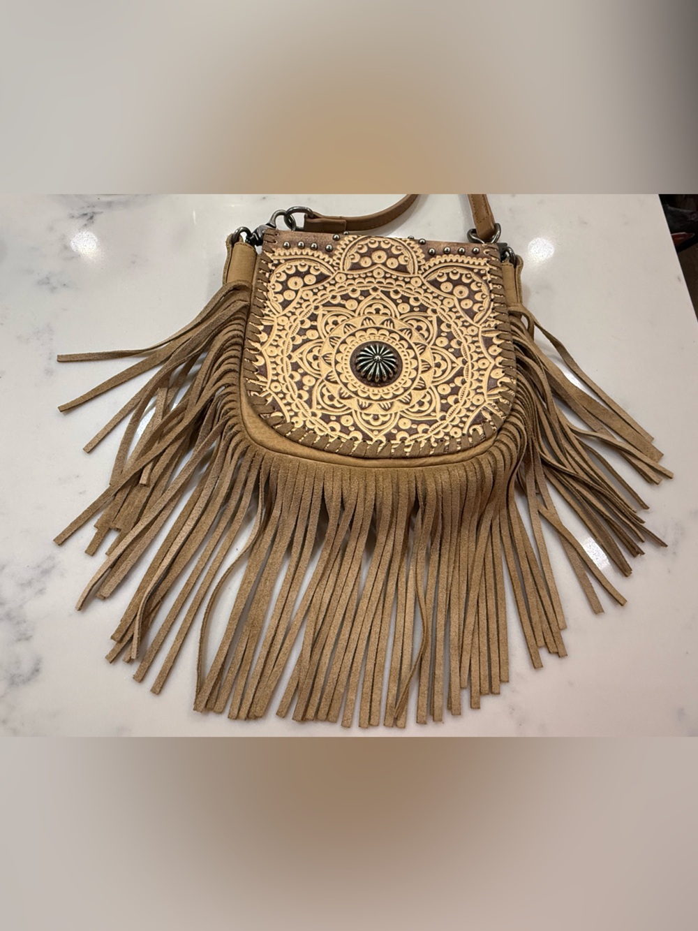 Montana West Genuine Leather Mandala Crossbody Bag